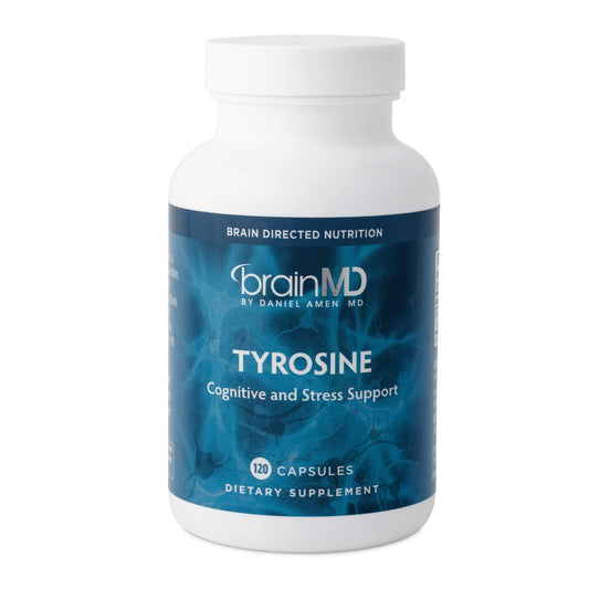 Dr Amen BrainMD Tyrosine - 120 Capsules - Promotes Mental Focus, Clarity & Alertness - Gluten Free - 60 Servings