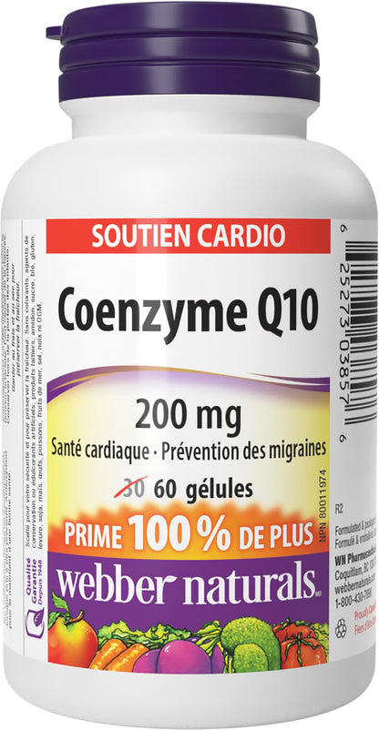 Webber Naturals Coenzyme Q10 (CoQ10) Supplement. 200 mg, 60 Softgels