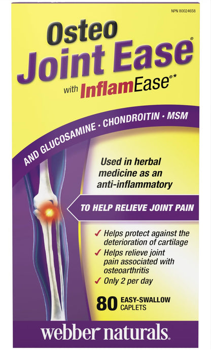 Webber Naturals Osteo Joint Ease with InflamEase, Glucosamine, Chondroitin, and MSM, 80 Caplets, Helps Ease Joint Pain Associated with Osteoarthritis