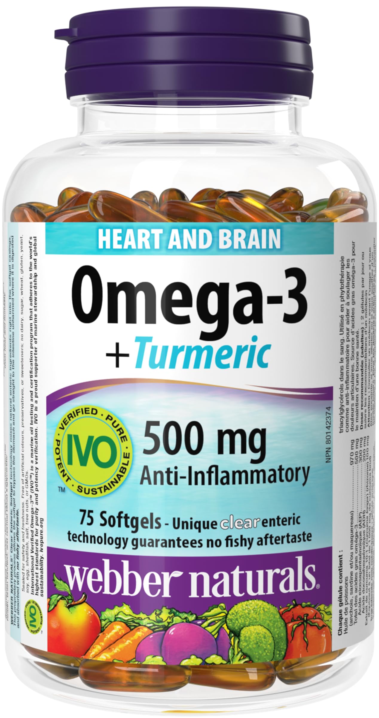 Webber Naturals Omega-3 + Turmeric, 75 Softgels, Support for the Heart, Brain & Joints, No Fishy Aftertaste