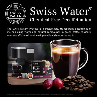 VINIA Blood Flow DECAF Coffee - Medium Roast Superfood Coffee Pods, Swiss Water Process Powered by Red Grape Piceid Resveratrol Boost Energy Keurig Compatible K-Cup Coffee Pods, Caffeine Free, 30 Ct