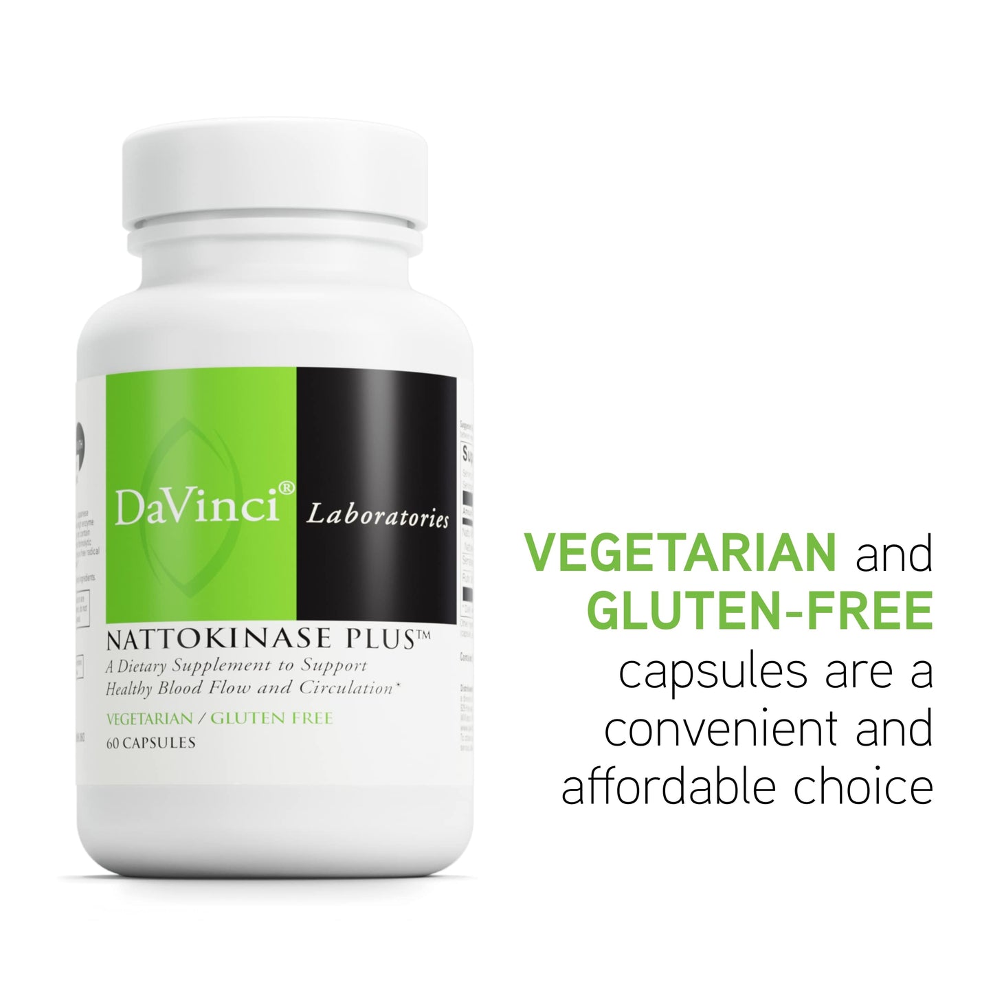 DAVINCI Labs Nattokinase Plus - High-Potency Nattokinase Supplement for Comprehensive Blood Flow Support for Men & Women - Formulated with Antioxidant Support* - 60 Vegetarian Capsules