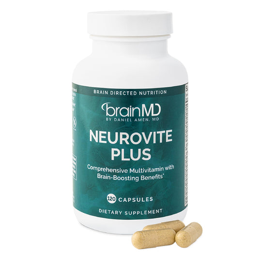 Dr Amen BrainMD NeuroVite Plus - 120 Capsules - Multivitamin & Mineral Supplement, Enhanced with Phytonutrients, Enzymes & Whole Foods - Gluten Free - 30 Servings