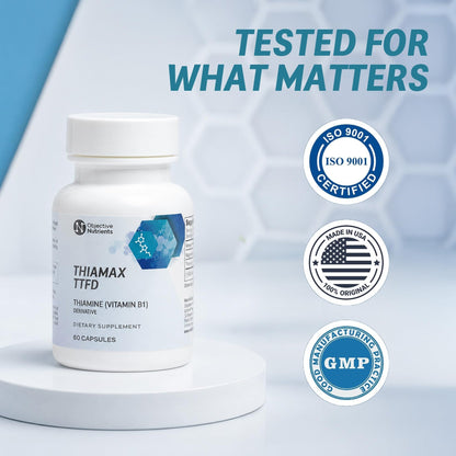 Objective Nutrients Thiamax TTFD Thiamine B1 Supplement | Vitamin B1 Supplement for Energy Focus – 60 Capsules