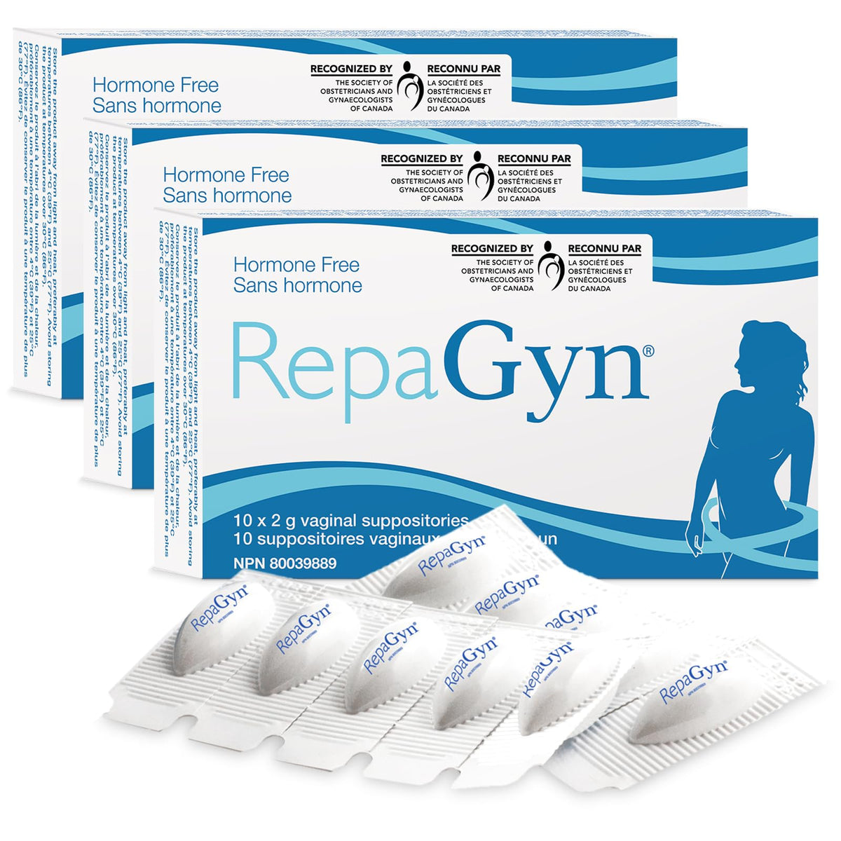 RepaGyn Vaginal Dryness Moisturizer - Helps Relieve Vaginal Dryness and Moisturizes Vaginal Tissue - Made with Hyaluronic Acid to Promote Healing of Vaginal Mucosa - Non-hormonal Natural Health Product - 3-Pack