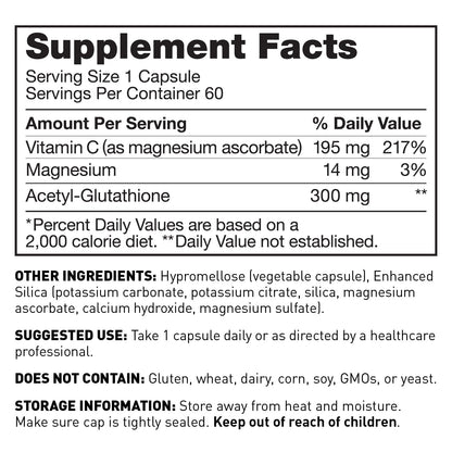 Amy Myers MD Acetyl-Glutathione - Supplement for Immune System Function Support - Antioxidant Formula Aids Against Joint Discomfort - Supplement with Vitamin C & Magnesium - 60 Capsules (60 Servings)