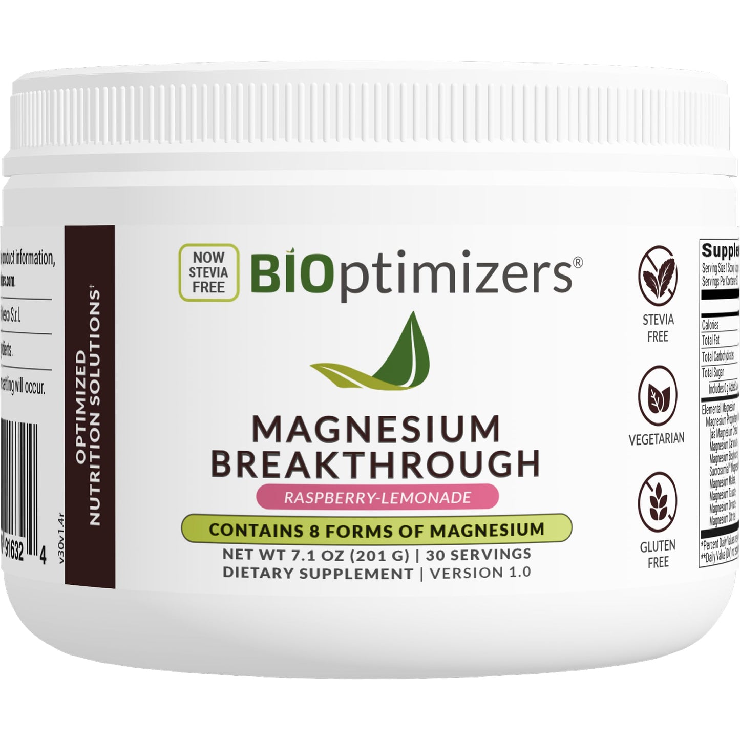 BIOptimizers Magnesium Breakthrough Drink Raspberry Lemonade - 8 Forms of Magnesium: Glycinate, Malate, Citrate, and More - Natural Sleep and Brain Supplement – 6 oz (30 Servings)