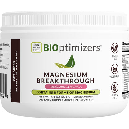 BIOptimizers Magnesium Breakthrough Drink Raspberry Lemonade - 8 Forms of Magnesium: Glycinate, Malate, Citrate, and More - Natural Sleep and Brain Supplement – 6 oz (30 Servings)