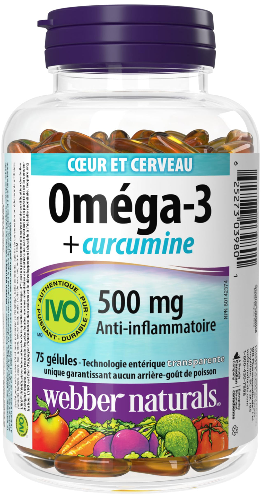 Webber Naturals Omega-3 + Turmeric, 75 Softgels, Support for the Heart, Brain & Joints, No Fishy Aftertaste