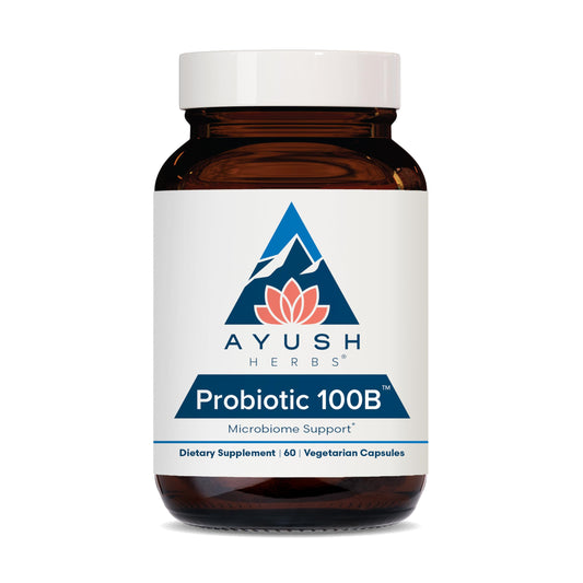 Ayush Herbs Probiotic 100B - Probiotics for Women, Probiotics for Men, Prebiotics and Probiotics for Digestive Health, Gas Relief, Gut Microbiome Balance - 60 Vegetarian Capsules (1 Count)