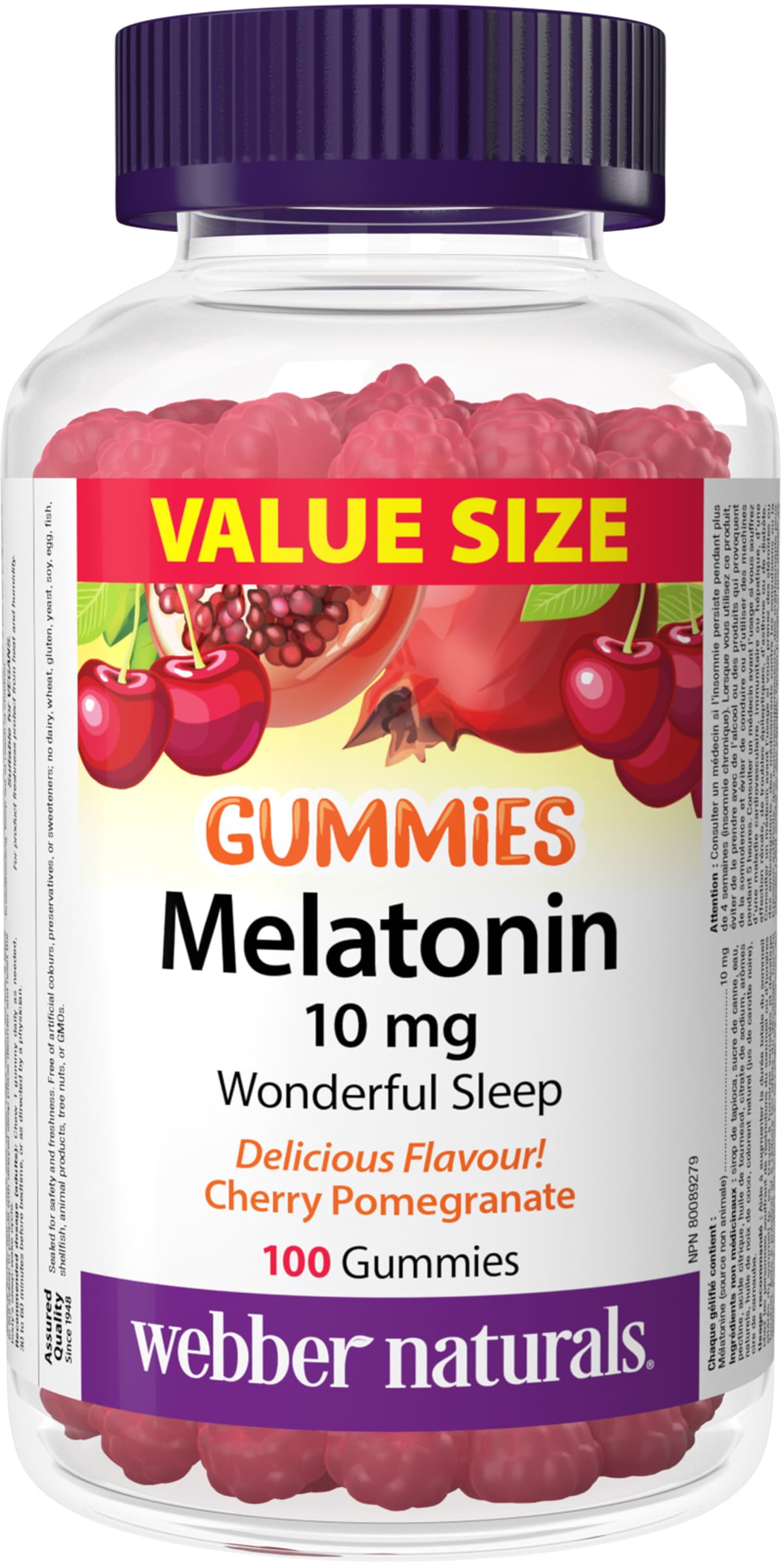 Webber Naturals Melatonin 10 mg Gummy, 100 Gummies, Value Size