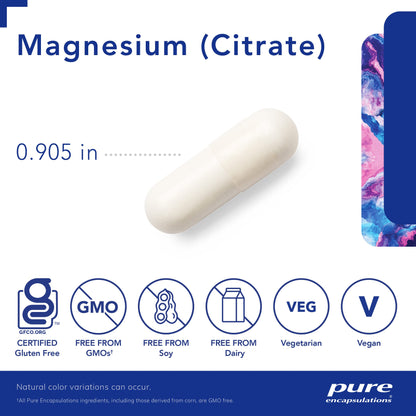 Pure Encapsulations Magnesium (Citrate) - Supplement for Sleep, Heart Health, Cognitive Health, Bone Health, Energy, Muscles, and Metabolism* - with Premium Magnesium - 180 Capsules