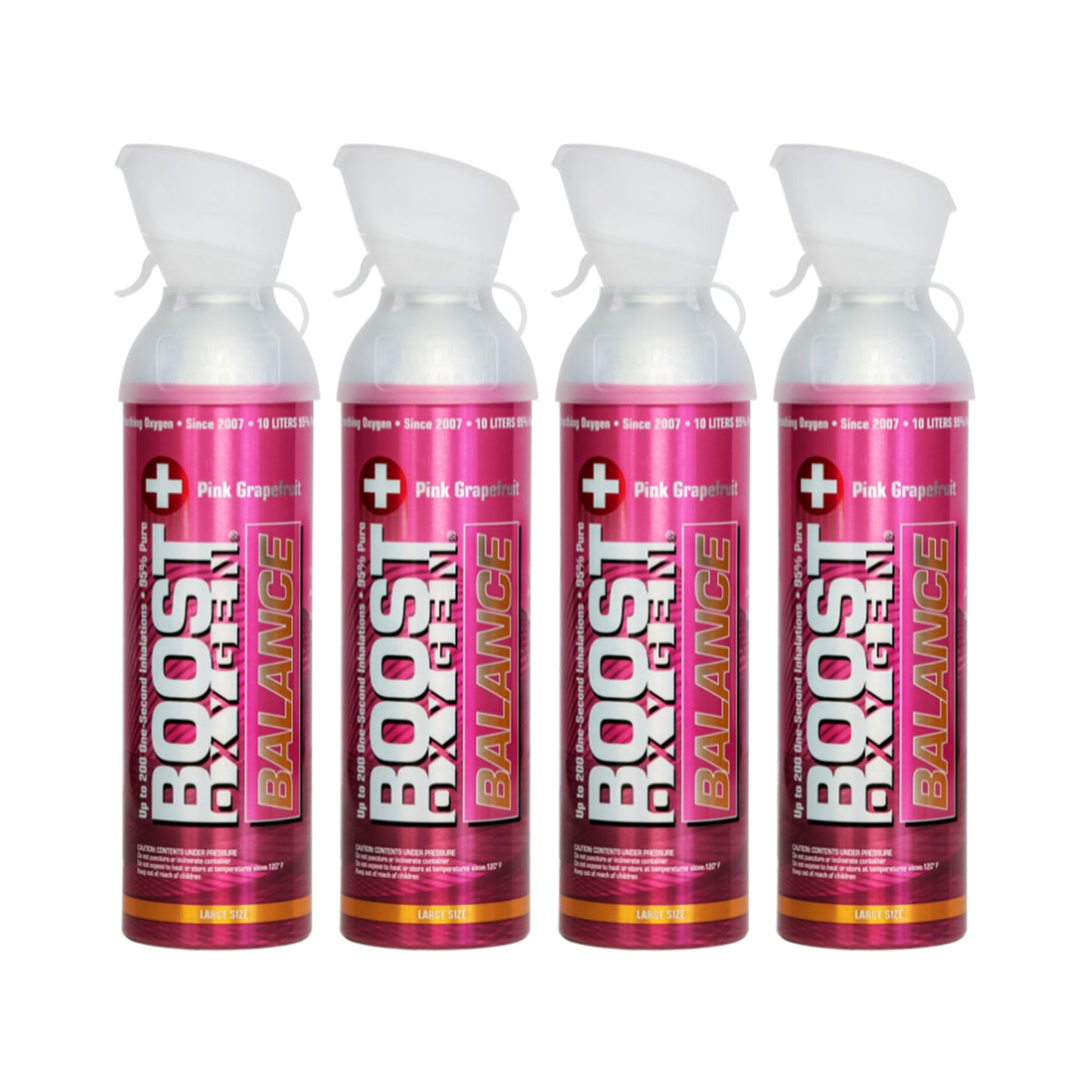 Boost Oxygen Large BALANCE Pink Grapefruit Aroma 10 Liter Canister | All-Natural Resiratory Support for Aerobic Recovery, Altitude, Performance and Health (4 Pack)