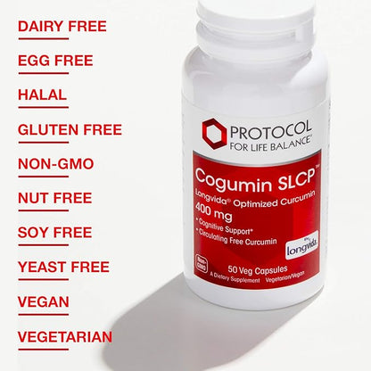 Protocol Cogumin SLCP 400mg Curcumin - Neurological Support* - with Curcuma Longa Extract - Cognitive Support Supplement* - Vegan-Friendly & Non-GMO - 50 Veg Capsules