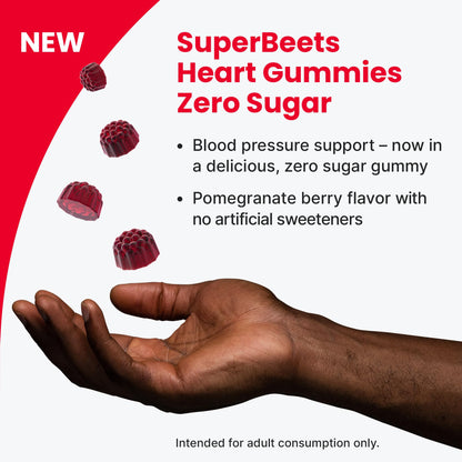 HumanN SuperBeets Heart Gummies - Beet Gummy with Energy Support, Grape Seed Extract & Beetroot Powder, Sugar Free - Pomegranate Berry Flavor, 60 Count