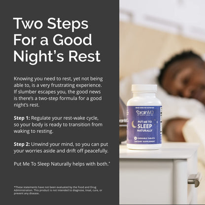 BRAINMD Put Me to Sleep Naturally - 90 Chewable Tablets - with Melatonin, L-Theanine, Magnesium, GABA, Vitamin B6 & 5-HTP - Gluten Free - 45 Servings