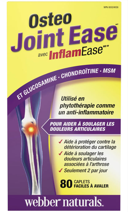 Webber Naturals Osteo Joint Ease with InflamEase, Glucosamine, Chondroitin, and MSM, 80 Caplets, Helps Ease Joint Pain Associated with Osteoarthritis