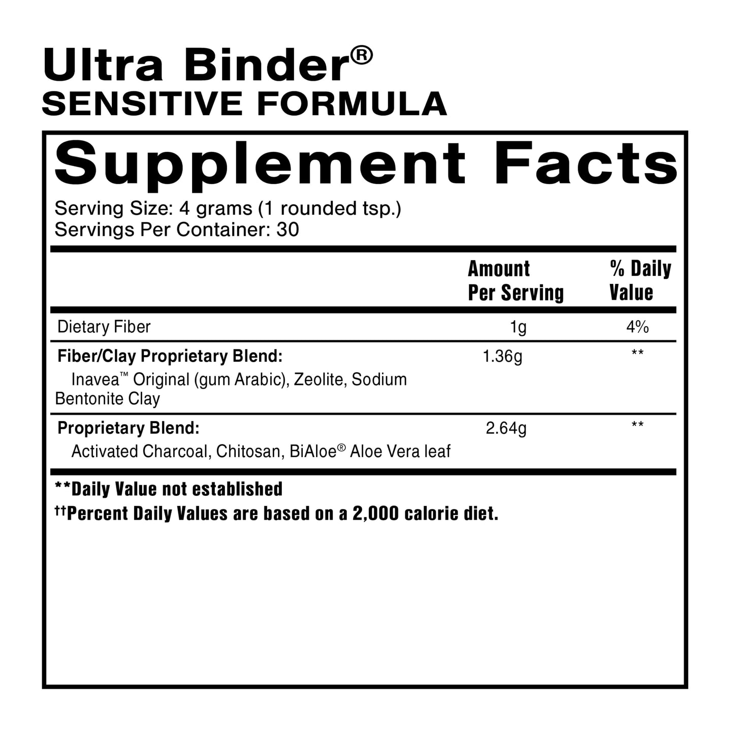 Quicksilver Scientific Ultra Binder Sensitive Formula - Gut Health Supplement with Activated Charcoal, Bentonite Clay - Cleansing Support Powder (120g)
