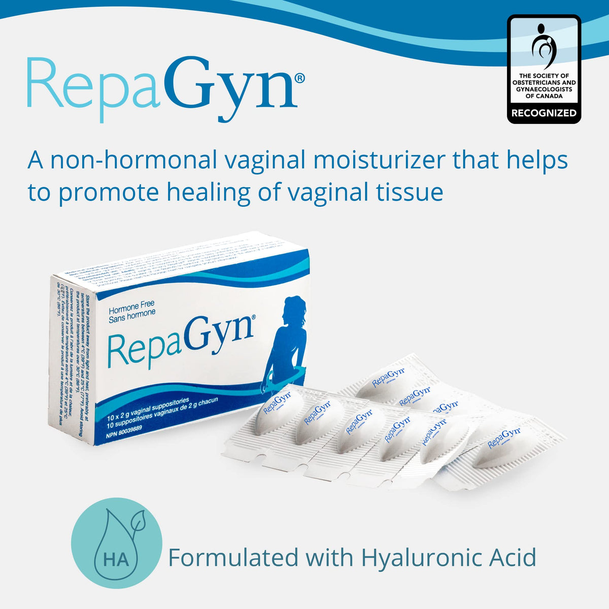 RepaGyn Vaginal Dryness Moisturizer - Helps Relieve Vaginal Dryness and Moisturizes Vaginal Tissue - Made with Hyaluronic Acid to Promote Healing of Vaginal Mucosa - Non-hormonal Natural Health Product - 3-Pack