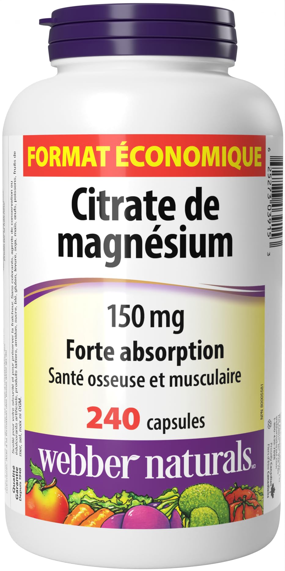 Webber Naturals Magnesium Citrate 150 mg, 240 Capsules, Value Size