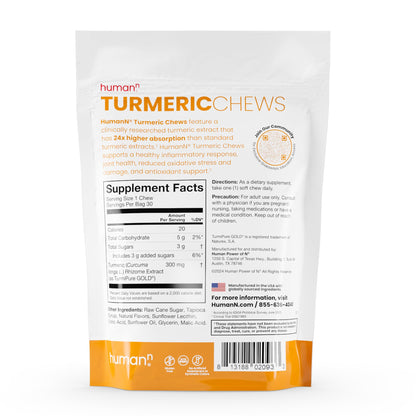 HumanN Turmeric Chews Supplement – Clinically Studied High Absorption Curcumin Complex - Orange Citrus Flavor – from SuperBeets Makers – Joint Health – 30 Count