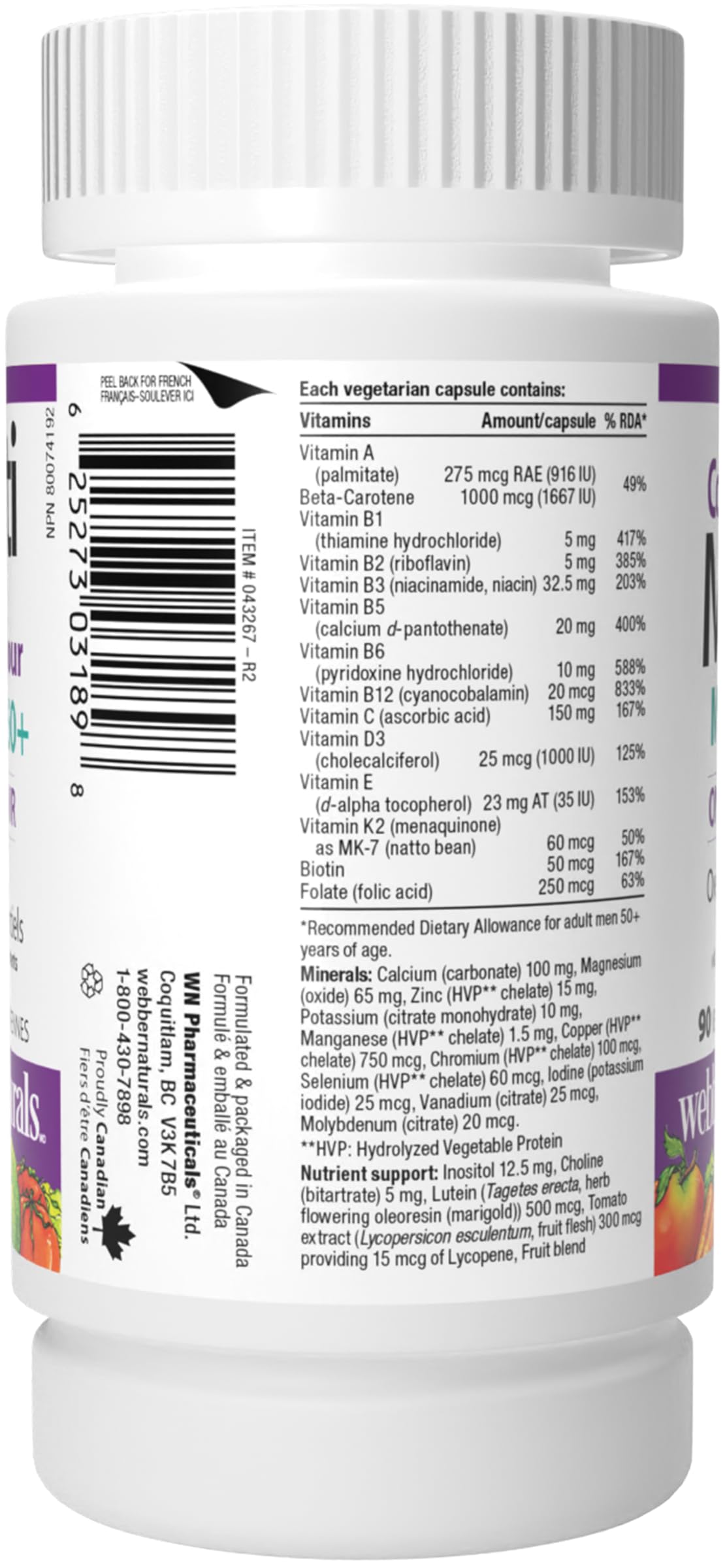 Webber Naturals Men's 50+ Most Complete Multi, 90 Vegetarian Capsules