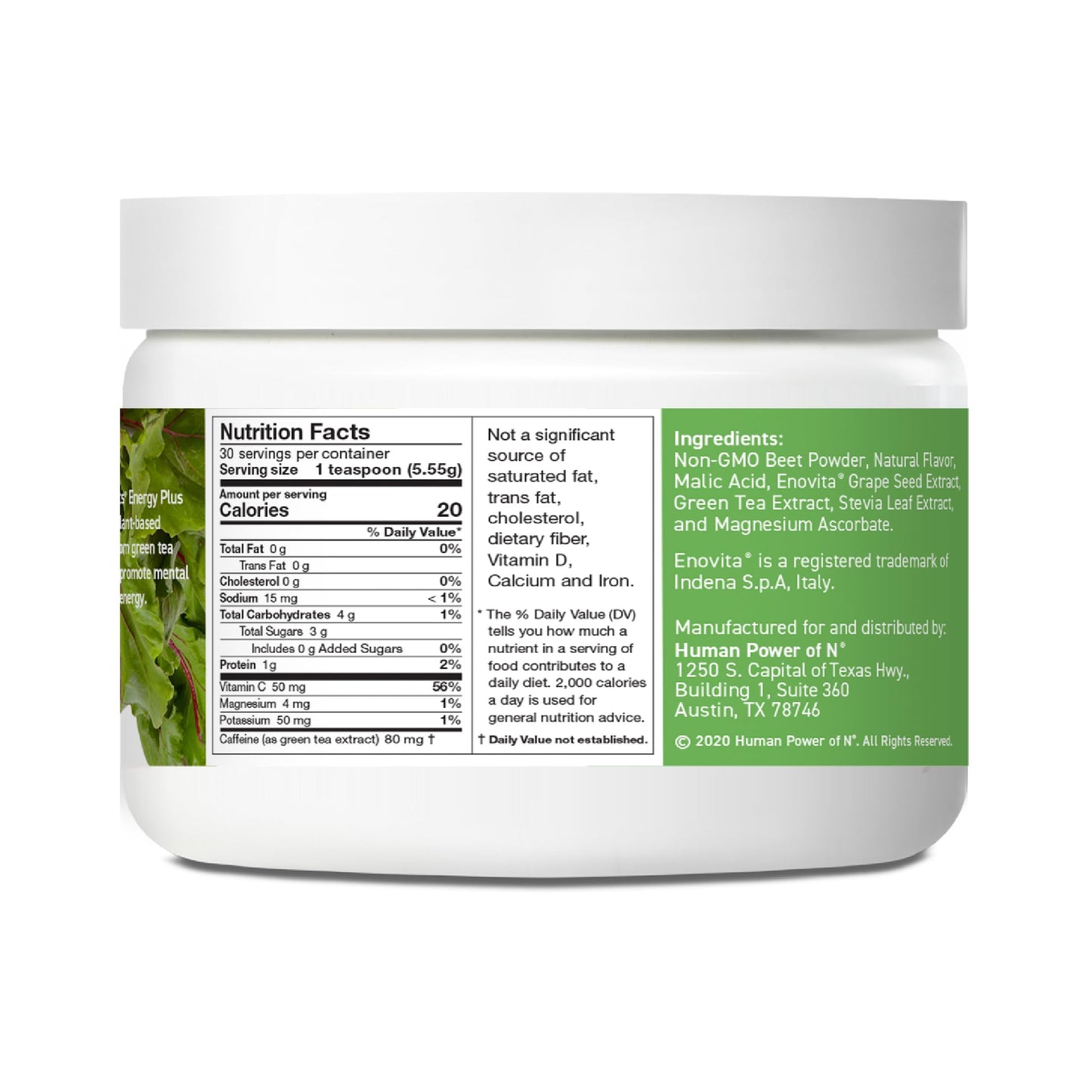 HumanN SuperBeets Energy Plus with Grape Seed Extract - Beet Root Powder, Green Tea Extract, Caffeine, Vitamin C - Non-GMO - 5.87oz