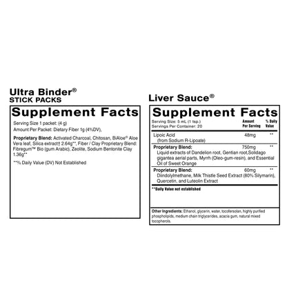 Quicksilver Scientific PushCatch Liver Detox Cleanse - 2 Piece Kit with Ultra Binder (Packets) & Liver Sauce (Liver Support Supplement with Milk Thistle Extract) to Support GI Detox & Toxin Binding