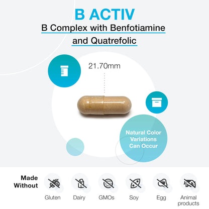 XYMOGEN B Activ Vitamin B Complex with Benfotiamine, Methylfolate, Biotin, Vitamin B6 - Energy Supplements Vitamin B12 (Methylcobalamin b12) - Adrenal Support + Mood Support Supplement (180 Capsules)