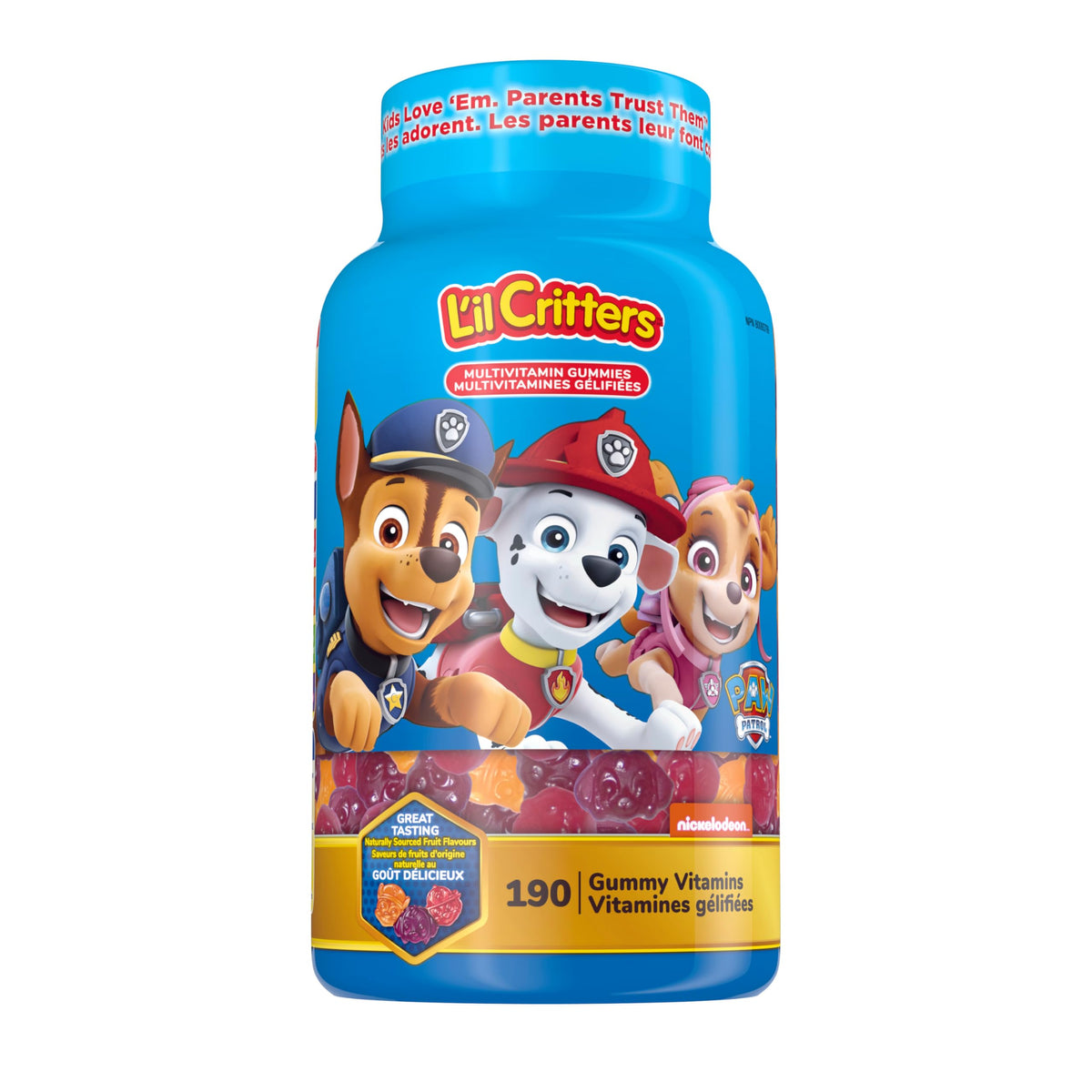 L'il Critters Paw Patrol Children's Multivitamin Gummies - 11 Essential Nutrients, Naturally Sourced Colours & 5 Delicious Flavours, 3 Month Supply - 190 Count
