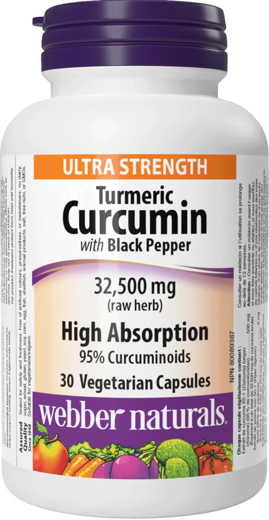 Webber Naturals Turmeric Curcumin Ultra Strength, 32,500 mg of Raw Herb, 30 Capsules