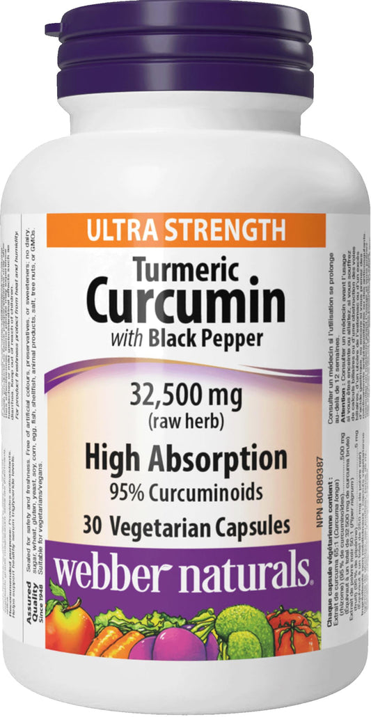 Webber Naturals Turmeric Curcumin Ultra Strength, 32,500 mg of Raw Herb, 30 Capsules