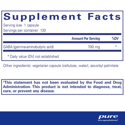 Pure Encapsulations GABA - Supplement to Support Relaxation & Moderation of Occasional Stress - with Premium GABA Amino Acids - 120 Capsules