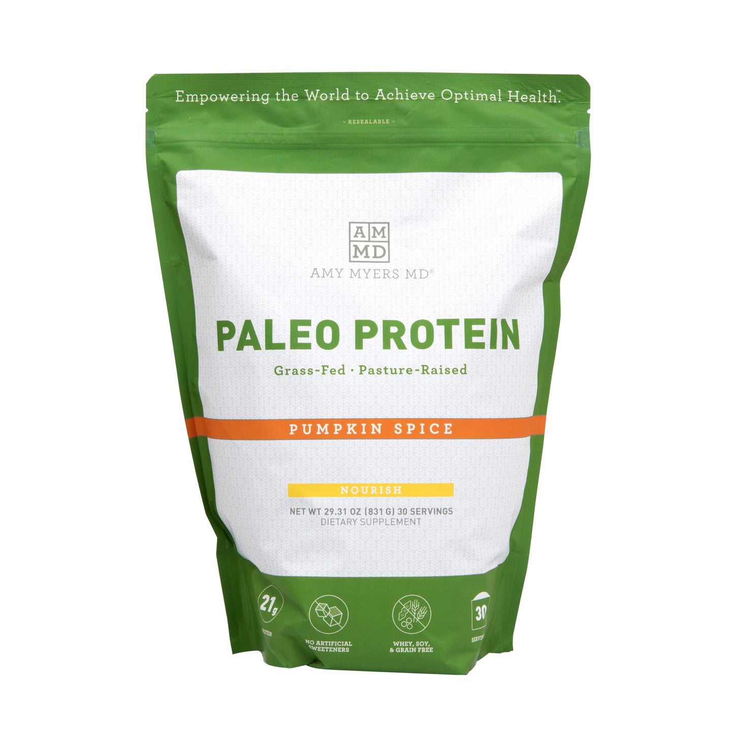 Amy Myers MD Pure Paleo Protein Powder - Clean Grass Fed Pasture Raised Protein - Hormone Free, Non-GMO, Gluten & Dairy Free - Perfect for Keto and Paleo- 29.31 Oz - Pumpkin Spice