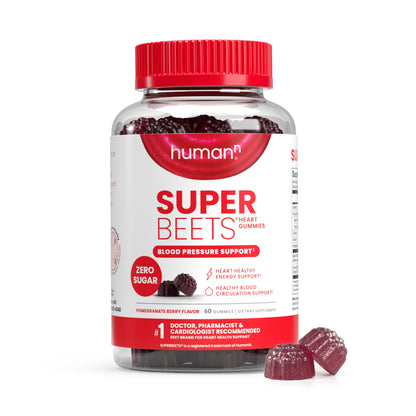 HumanN SuperBeets Heart Gummies - Beet Gummy with Energy Support, Grape Seed Extract & Beetroot Powder, Sugar Free - Pomegranate Berry Flavor, 60 Count