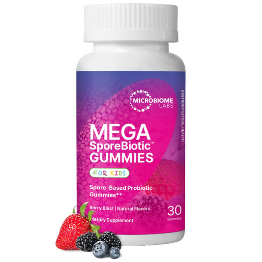 Microbiome Labs MegaSporeBiotic Kids Probiotic - Spore Based Gummy Probiotics for Kids - Supports Gut Health & Immunity with Bacillus Probiotic Blend - Berry Flavored (30 Gummies)