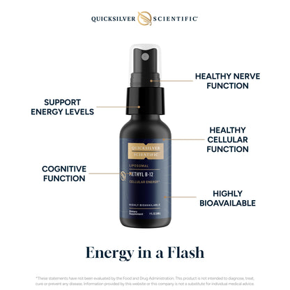 Quicksilver Scientific Methyl B12-1000mcg Vitamin B12 as Methylcobalamin - with Nano Technology for Superior Absorption - Supportive Energy Supplement (30ml / 90 Servings)