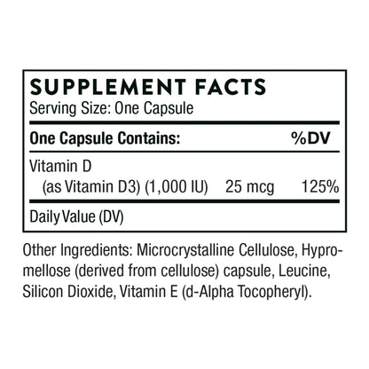 THORNE Vitamin D3 Supplement - Supports Healthy Bones, Teeth Muscles, Cardiovascular & Immune Function* - Gluten, Dairy & Soy-Free - 1,000 IU - 90 Capsules