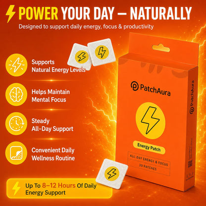 PatchAura Energy Patch – All Day Energy & Focus Support, Mental Clarity & Stamina Boost, Long-Lasting Wellness Patches (30 Patches)