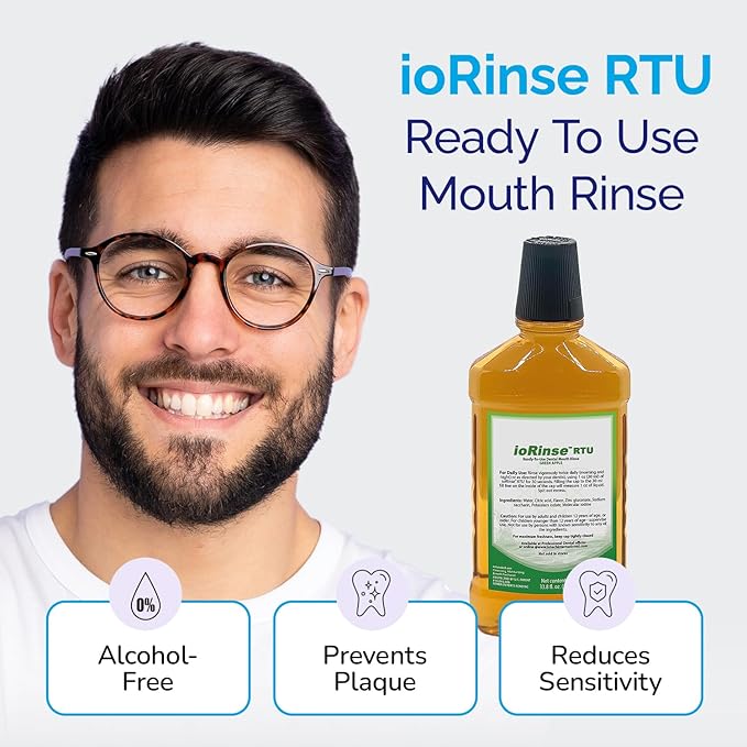 ioRinse Ready-to-Use (RTU) Mouthwash for Fresher Breath Zero Alcohol - Green Apple Flavor, 1L