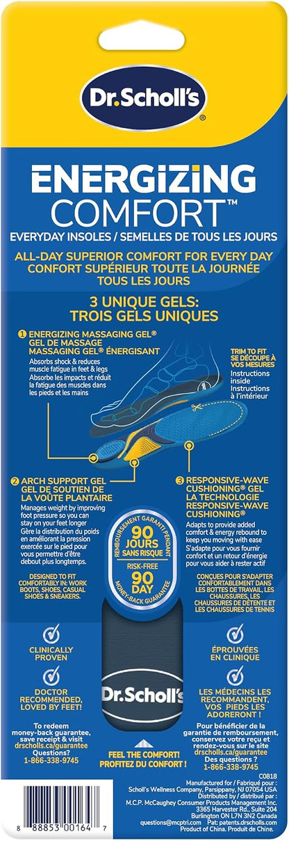 Dr. Scholl’s Energizing Comfort Everyday Insoles with Massaging Gel®, On Your Feet All-day Energy, Shock Absorbing, Arch Support, Trim Inserts to Fit Shoes, Women's Size 6-10, 1 Pair