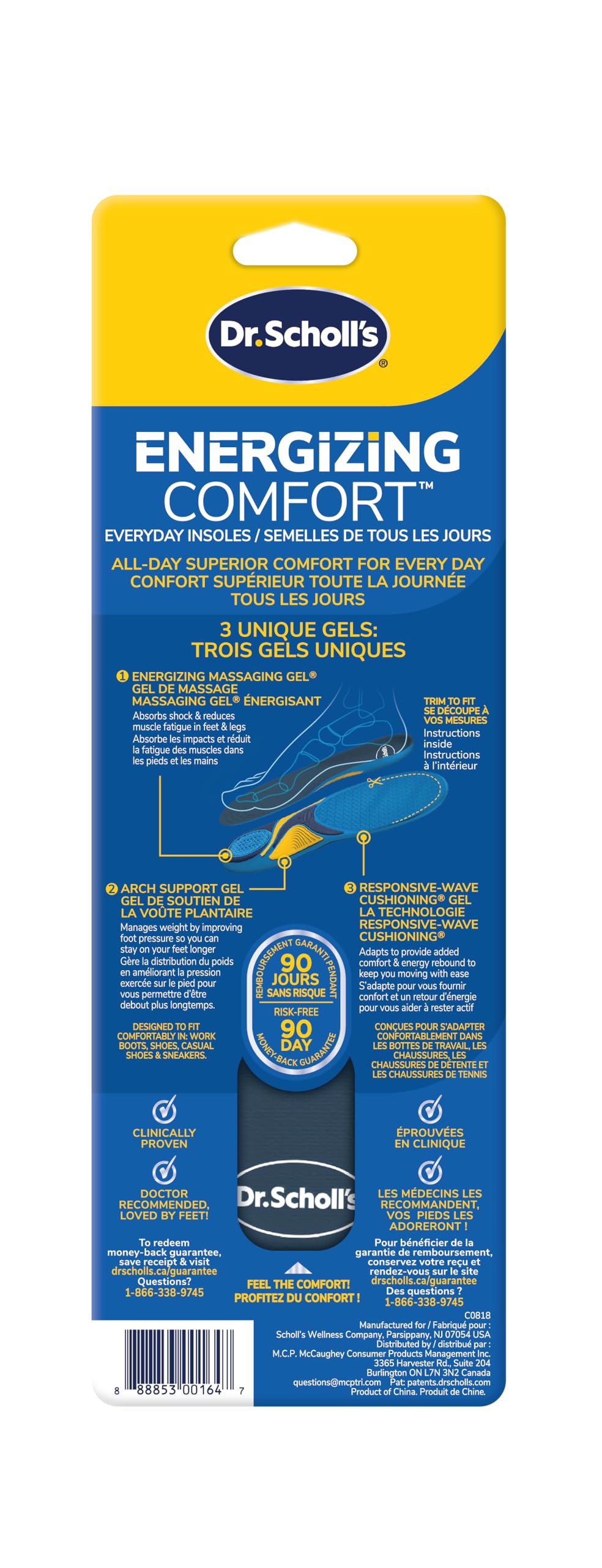 Dr. Scholl’s Energizing Comfort Everyday Insoles with Massaging Gel®, On Your Feet All-day Energy, Shock Absorbing, Arch Support, Trim Inserts to Fit Shoes, Women's Size 6-10, 1 Pair