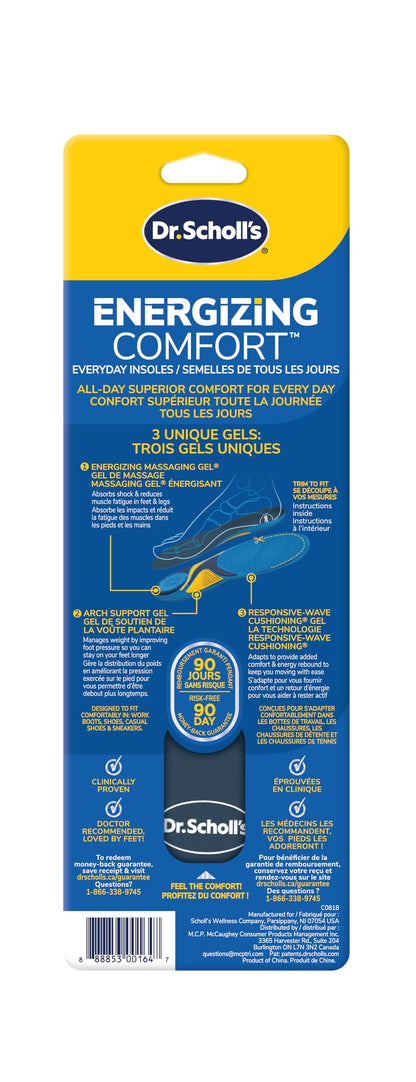 Dr. Scholl’s Energizing Comfort Everyday Insoles with Massaging Gel®, On Your Feet All-day Energy, Shock Absorbing, Arch Support, Trim Inserts to Fit Shoes, Women's Size 6-10, 1 Pair