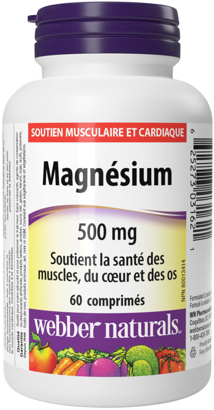 Webber Naturals Magnesium 500 mg, 60 Tablets, Enhanced Absorption Mineral, Supports Bone and Muscle Functions, Vegan