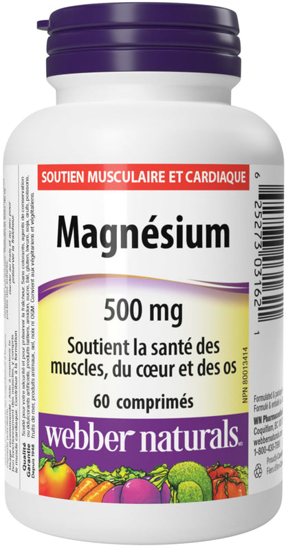 Webber Naturals Magnesium 500 mg, 60 Tablets, Enhanced Absorption Mineral, Supports Bone and Muscle Functions, Vegan