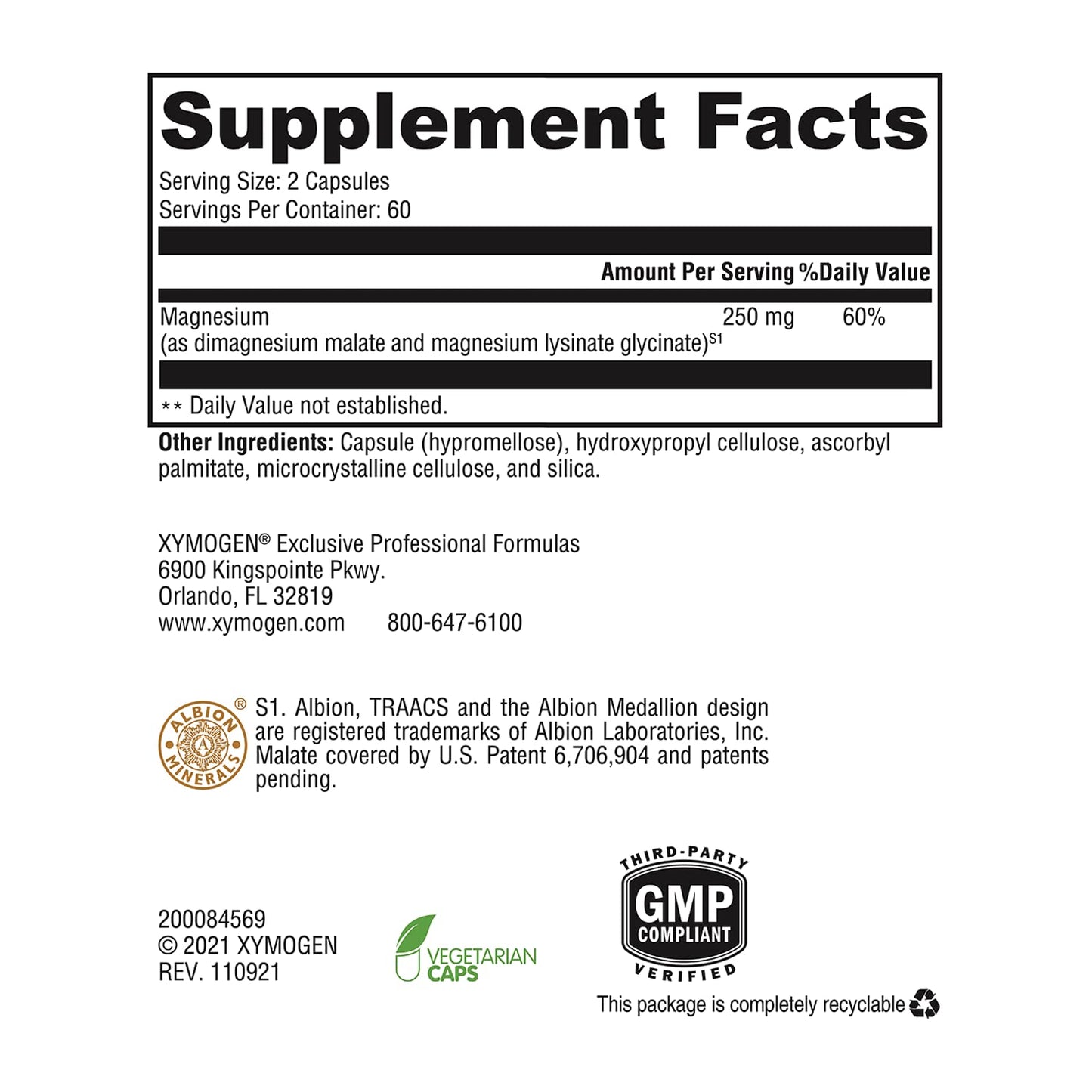 Xymogen, OptiMag(r) 125 Proprietary Blend of Patented Magnesium, 120 Vegetarian Capsules