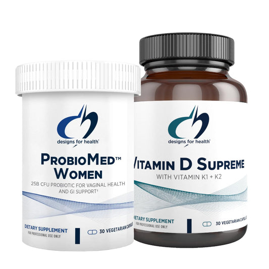 Designs for Health Vitamin D & Women's Probiotic Bundle - ProbioMed Women (30 Capsules) Gut Health & Vaginal Probiotic with Vitamin D Supreme (30 Capsules) with Vitamin K2 for Immune & Bone Health