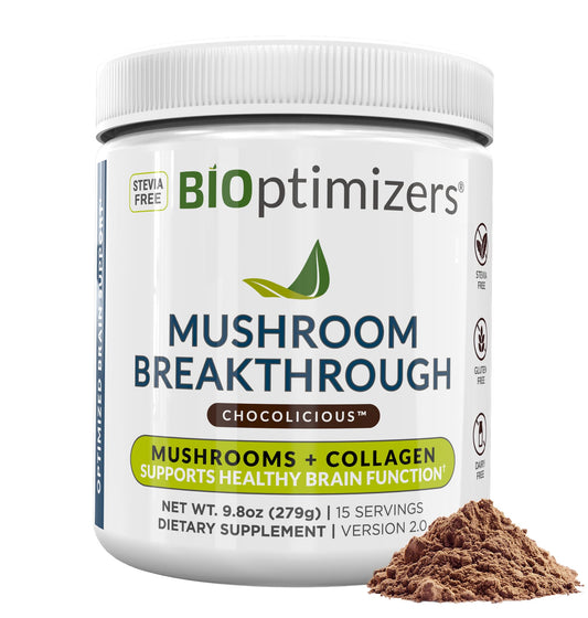 BIOptimizers Mushroom Coffee Alternative – Chocolate Drink – Lion’s Mane, Chaga, Reishi + Collagen Peptides for Focus, Energy & Gut Health – Adaptogenic Mushrooms & MCT Powder – 15 Servings