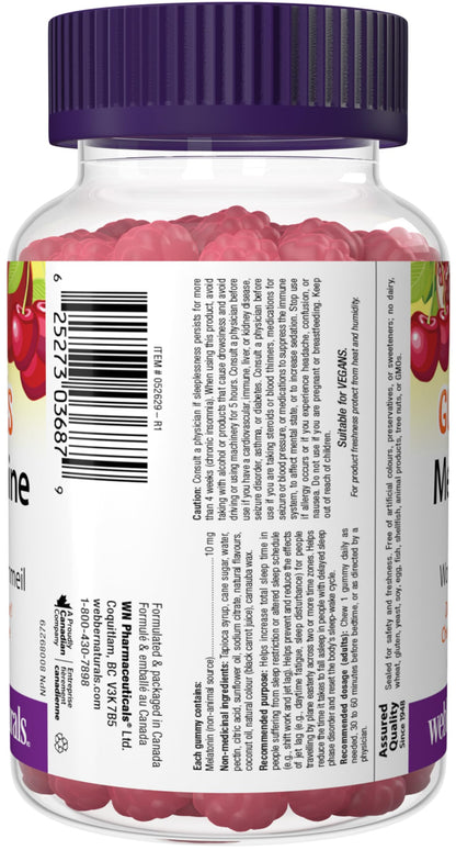 Webber Naturals Melatonin 10 mg Gummy, 60 Gummies