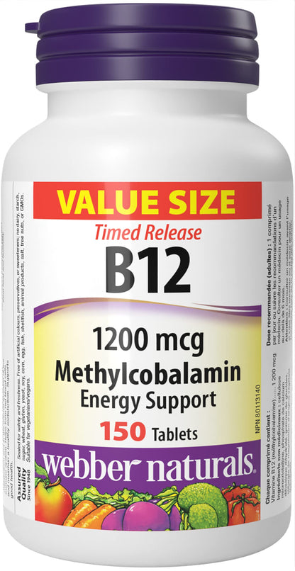 Webber Naturals Vitamin B12 1200 mcg, 150 Tablets, Value Size